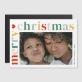 メリーモダンカラフルクリスマス写真マグネットカード (正面/裏面)