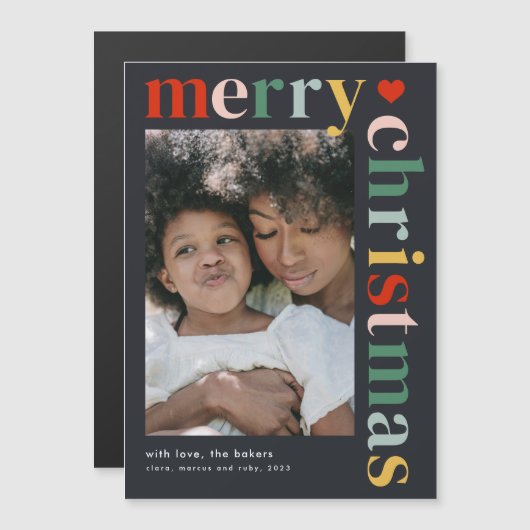 メリーモダンカラフルクリスマス写真マグネットカード (正面/裏面)