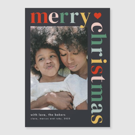 メリーモダンカラフルクリスマス写真マグネットカード (正面)
