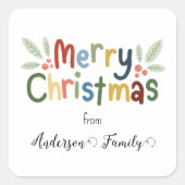 メリーモダンカラフルクリスマス家族の贈り物 スクエアシール (正面)