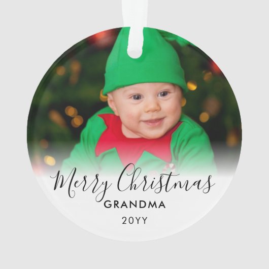 メリーモダンクリスマスおばあちゃんの祖父母の写真 オーナメント (裏面)