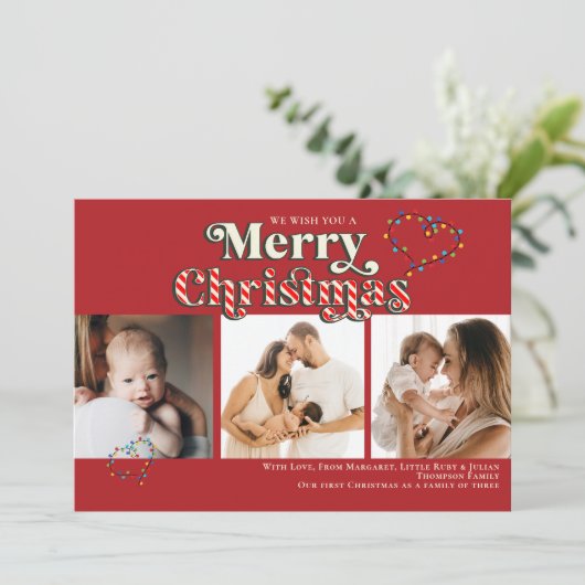 メリーモダンクリスマスおもしろいキャンディーケーン3写真赤 シーズンカード (スタンド正面)