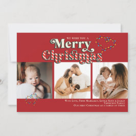 メリーモダンクリスマスおもしろいキャンディーケーン3写真赤 シーズンカード