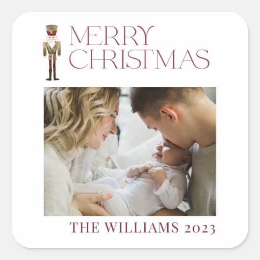 メリーモダンクリスマスくるみ割り水カラー写真 スクエアシール (正面)
