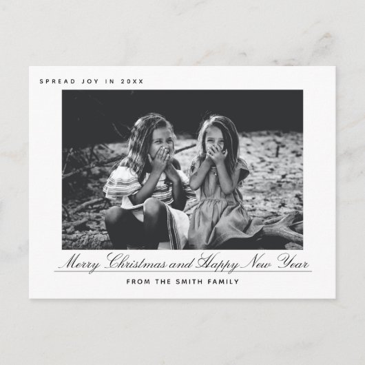 メリーモダンクリスマスとハッピーニューイヤーの写真カード シーズンポストカード (正面)