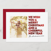 メリーモダンクリスマスと新年の赤いフェイクホイル シーズンカード (正面/裏面)