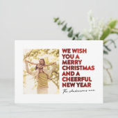 メリーモダンクリスマスと新年の赤いフェイクホイル シーズンカード (スタンド正面)