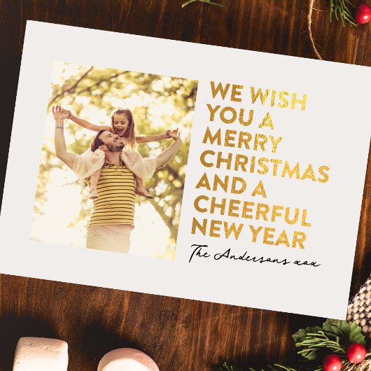 メリーモダンクリスマスと新年の金フェイク箔 シーズンカード