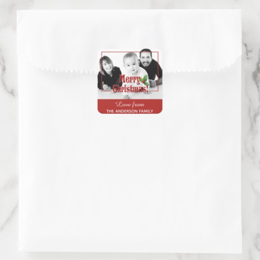 メリーモダンクリスマスのカスタム写真 スクエアシール (バッグ)