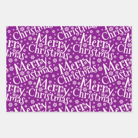 メリーモダンクリスマスのスノーフレークパープルピンク ラッピングペーパーシート (正面3)