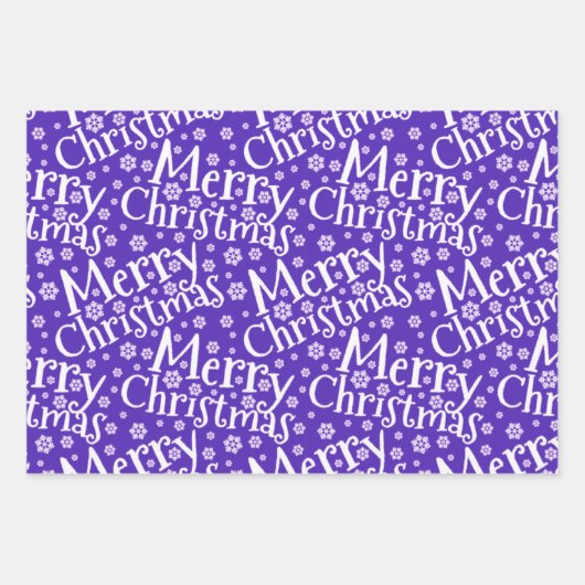 メリーモダンクリスマスのスノーフレークパープルピンク ラッピングペーパーシート (正面2)