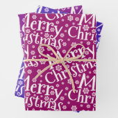 メリーモダンクリスマスのスノーフレークパープルピンク ラッピングペーパーシート (インサイチュ)