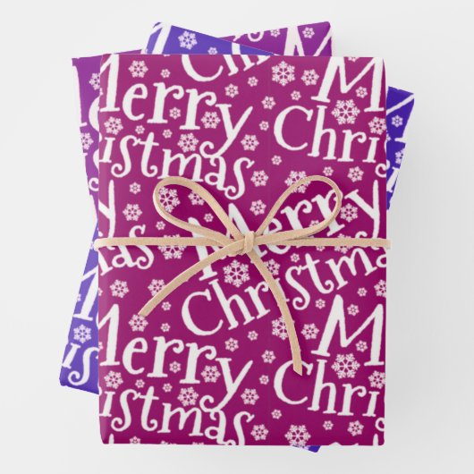 メリーモダンクリスマスのスノーフレークパープルピンク ラッピングペーパーシート (インサイチュ)