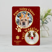 メリーモダンクリスマスのパワリーのペットおもしろい3枚の写真 箔シーズンカード (立ち正面)