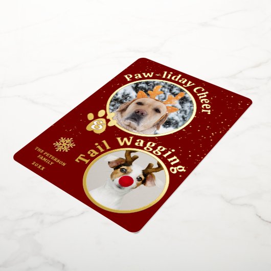 メリーモダンクリスマスのパワリーのペットおもしろい3枚の写真 箔シーズンカード (回転した状態)