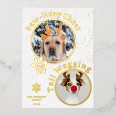 メリーモダンクリスマスのパワリーのペットおもしろい3枚の写真 箔シーズンカード (正面)