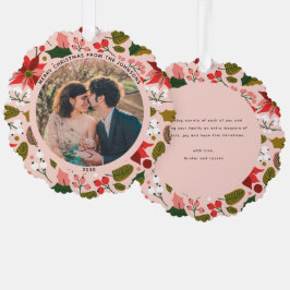 メリーモダンクリスマスのピンクの花の模様の写真 オーナメントカード