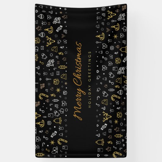 メリーモダンクリスマスのブラックと金ゴールドのアイコン 横断幕 (縦)