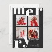 メリーモダンクリスマスのブラックフォトコラージュ シーズンポストカード (正面/裏面)