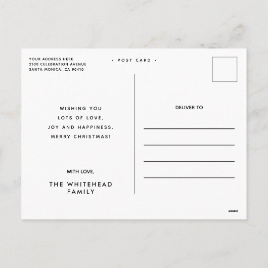 メリーモダンクリスマスのブラックフォトコラージュ シーズンポストカード (裏面)