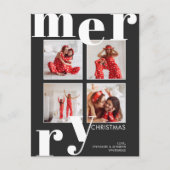 メリーモダンクリスマスのブラックフォトコラージュ シーズンポストカード (正面)