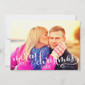 メリーモダンクリスマスのホワイトスクリプトフォトオーバーレイ シーズンカード (正面)