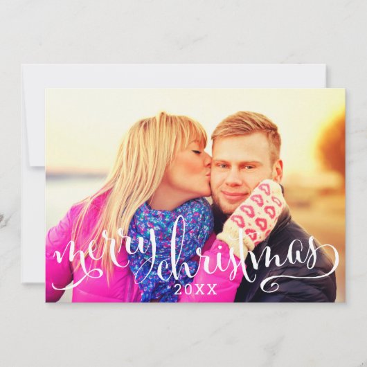 メリーモダンクリスマスのホワイトスクリプトフォトオーバーレイ シーズンカード (正面)