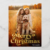 メリーモダンクリスマスのミニマリスト1写真エレガント 箔シーズンポストカード (正面)