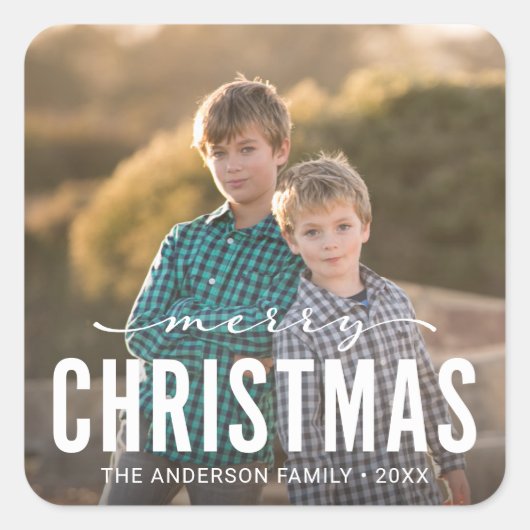 メリーモダンクリスマスの休日の写真 スクエアシール (正面)