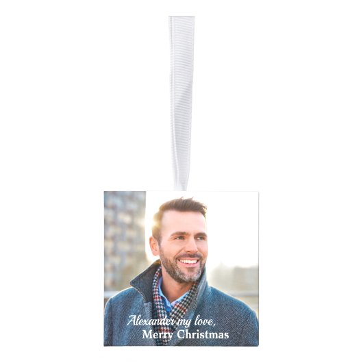 メリーモダンクリスマスの写真のパーソナライズ キューブオーナメント (右)