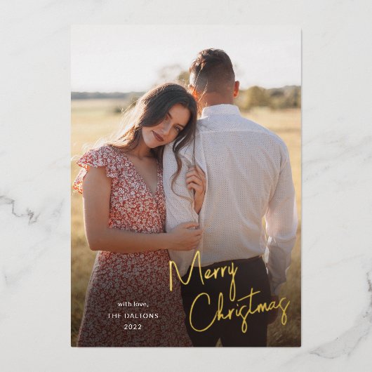メリーモダンクリスマスの台本のシンプル写真 箔シーズンカード (正面)