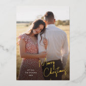 メリーモダンクリスマスの台本のシンプル写真 箔シーズンカード (正面)