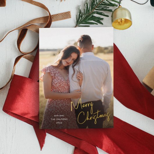 メリーモダンクリスマスの台本のシンプル写真 箔シーズンカード