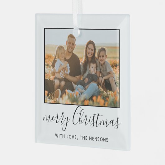 メリーモダンクリスマスの台本の家族の写真 ガラスオーナメント (正面左)