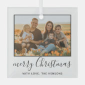 メリーモダンクリスマスの台本の家族の写真 ガラスオーナメント (正面)