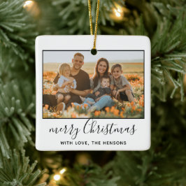 メリーモダンクリスマスの台本の家族の写真 セラミックオーナメント