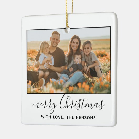 メリーモダンクリスマスの台本の家族の写真 セラミックオーナメント (左)