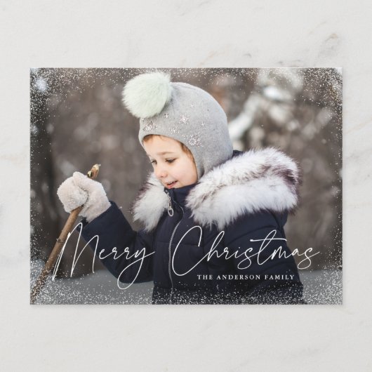 メリーモダンクリスマスの台本の雪ぼやけた写真 シーズンポストカード (正面)
