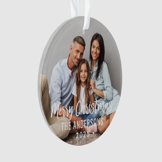 メリーモダンクリスマスの台本カスタムの家族写真 オーナメント (正面)