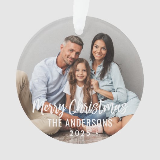 メリーモダンクリスマスの台本カスタムの家族写真 オーナメント (正面)