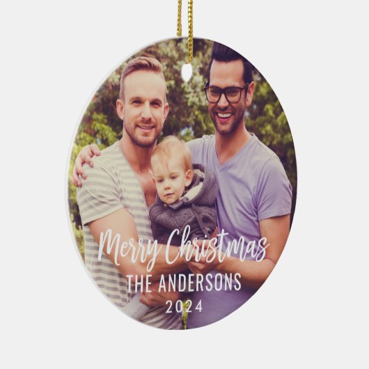 メリーモダンクリスマスの台本カスタムの家族写真 セラミックオーナメント (右)