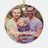 メリーモダンクリスマスの台本カスタムの家族写真 セラミックオーナメント (正面)