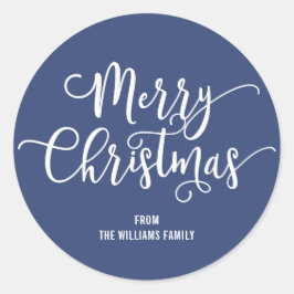 メリーモダンクリスマスの台本ブルーラウンドステッカー ラウンドシール
