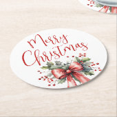 メリーモダンクリスマスの台本ホリーバードレッド ラウンドペーパーコースター (アングル)