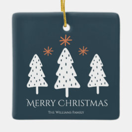 メリーモダンクリスマスの木々が星の写真 セラミックオーナメント