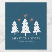 メリーモダンクリスマスの木とスターズブルー ワインラベル (シングルラベル)