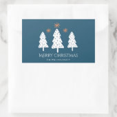 メリーモダンクリスマスの木とスターズブルー 長方形シール (バッグ)