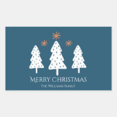 メリーモダンクリスマスの木とスターズブルー 長方形シール (正面)