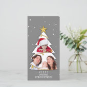 メリーモダンクリスマスの木の写真コラージュ灰色 (スタンド正面)