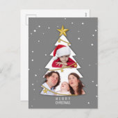メリーモダンクリスマスの木の写真コラージュ灰色 シーズンポストカード (正面/裏面)